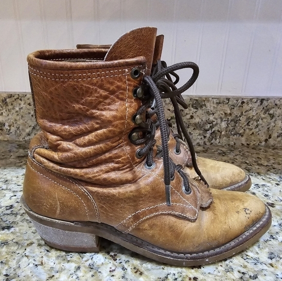 Vintage Oil Resistant Leather Roper Lace Up Boots 6.5 Distressed - Picture 4 of 10